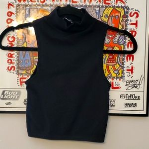 Zara Black Ribbed Stretchy Turtleneck Tank Top Size XS